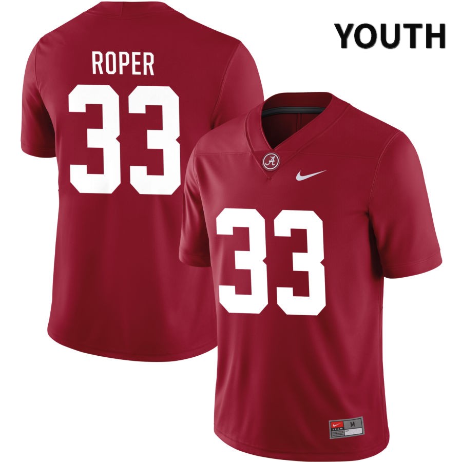 Alabama Crimson Tide Youth Ty Roper #33 NIL Crimson 2022 NCAA Authentic Stitched College Football Jersey BC16Z46IB
